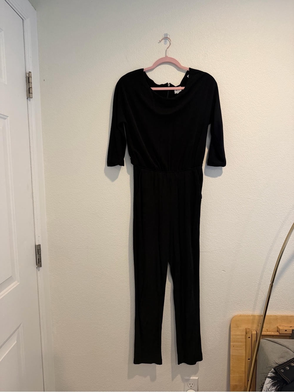 Halston Heritage Black Draped Jumpsuit Size 6 3/4 Sleeve